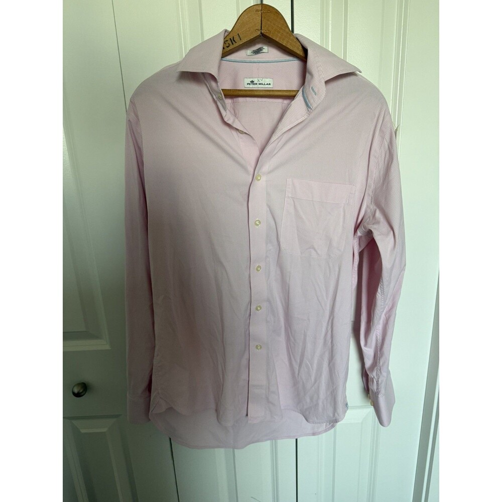 Peter Millar Pink Long Sleeve Button Down Gingham Shirt 15.5 Regular Preppy